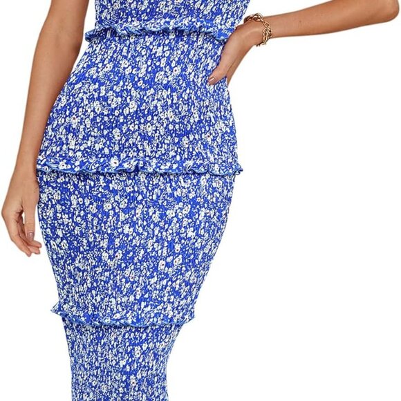 princess polly baby blue dress Women's Summer Midi Bodycon Dress Viscose One Shoulder Floral Boho